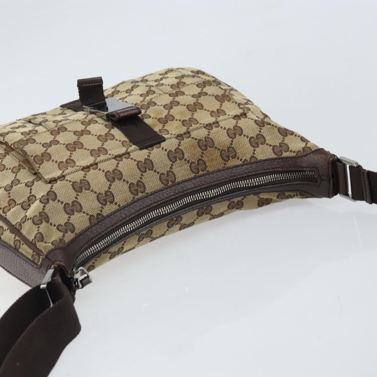 GUCCI GG Canvas Shoulder Bag Beige Silver 131211 Auth 170502