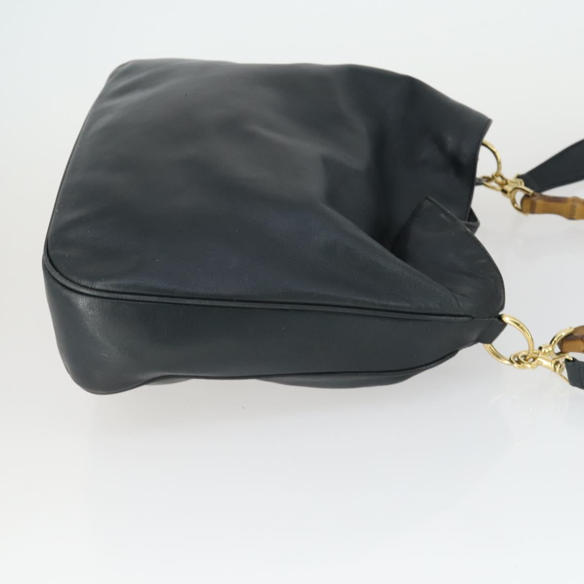 GUCCI Bamboo Hand Bag Leather 2way Navy Gold 001 3754 1577 Auth 170508