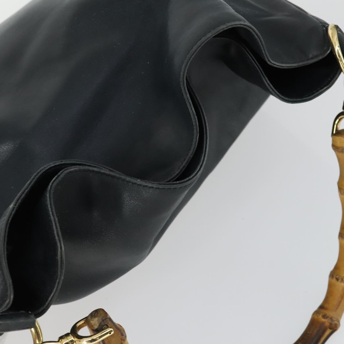 GUCCI Bamboo Hand Bag Leather 2way Navy Gold 001 3754 1577 Auth 170508