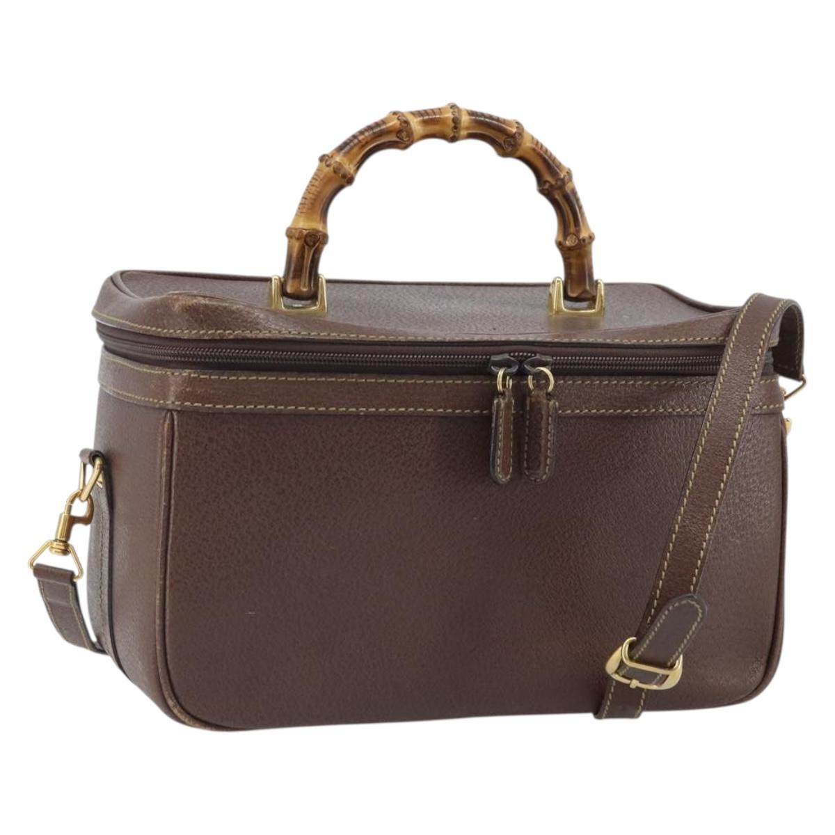GUCCI Bamboo Hand Bag Leather 2way Brown Gold 013 122 2491 Auth 170509A