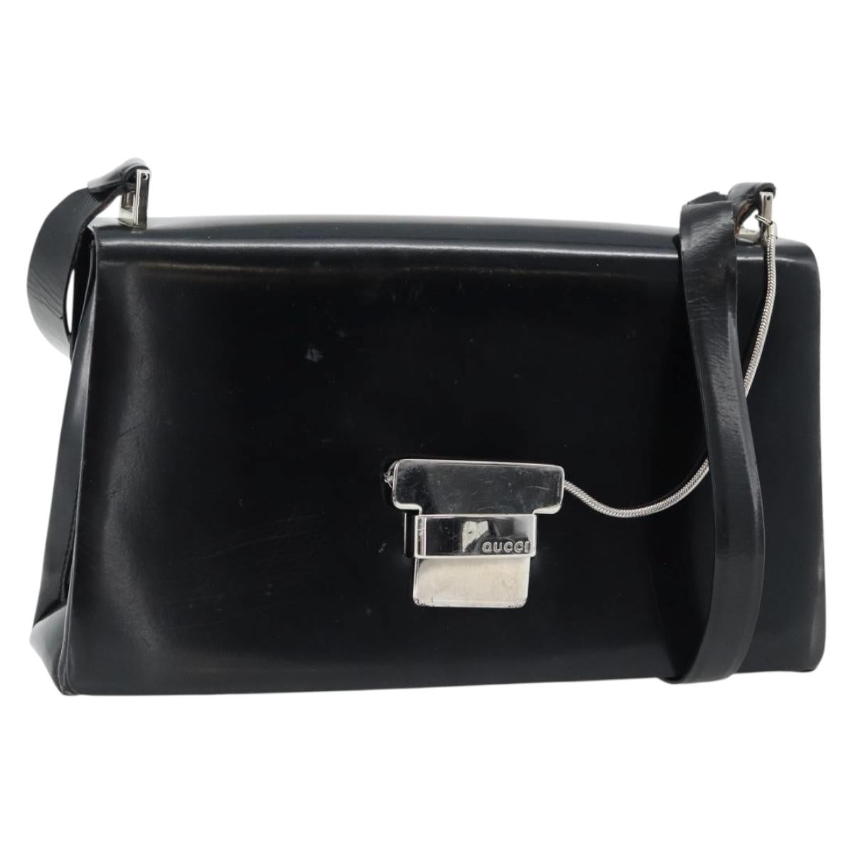 GUCCI Shoulder Bag Patent leather Black Silver Auth 170511