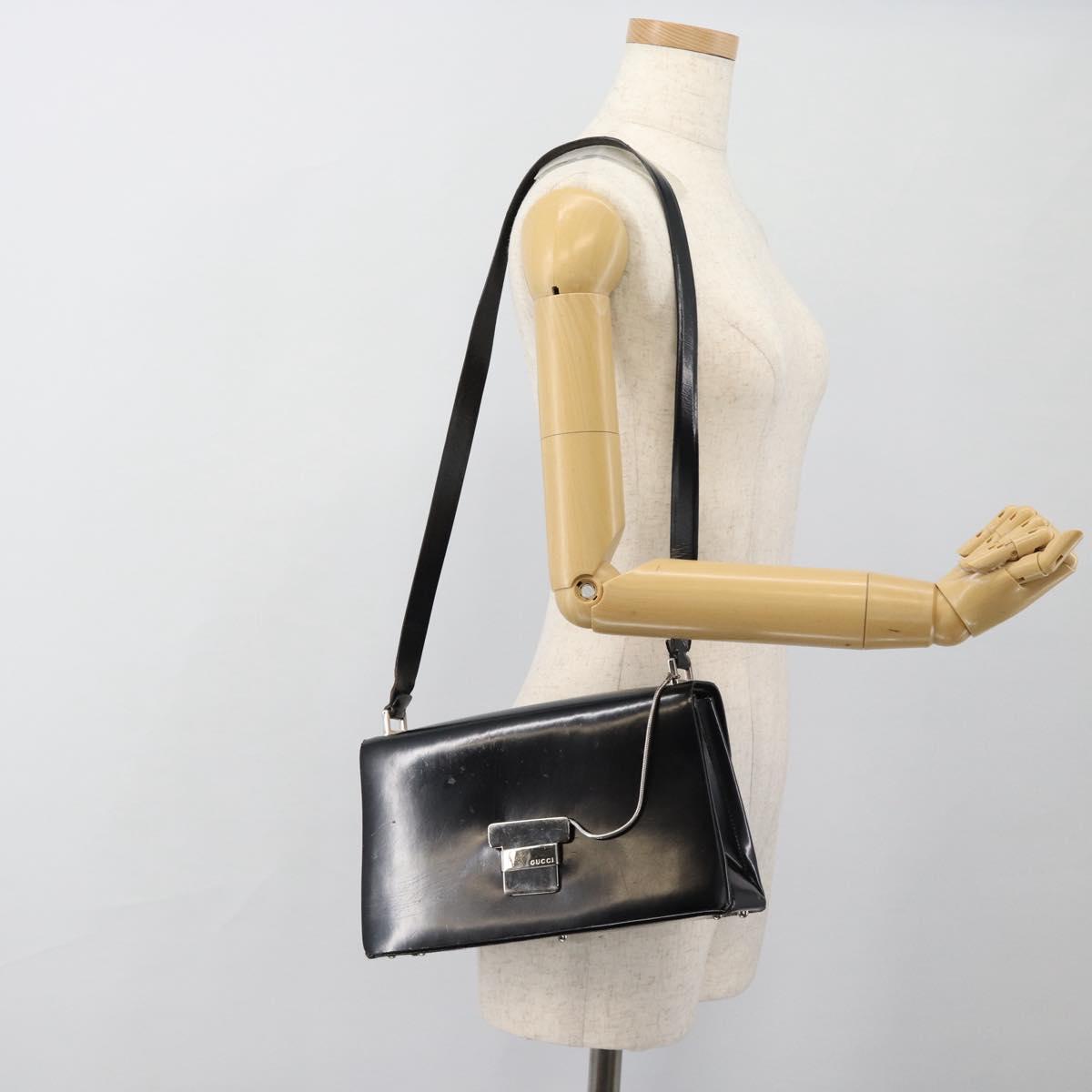 GUCCI Shoulder Bag Patent leather Black Silver Auth 170511