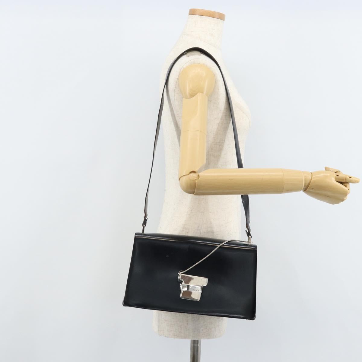 GUCCI Shoulder Bag Patent leather Black Silver Auth 170511