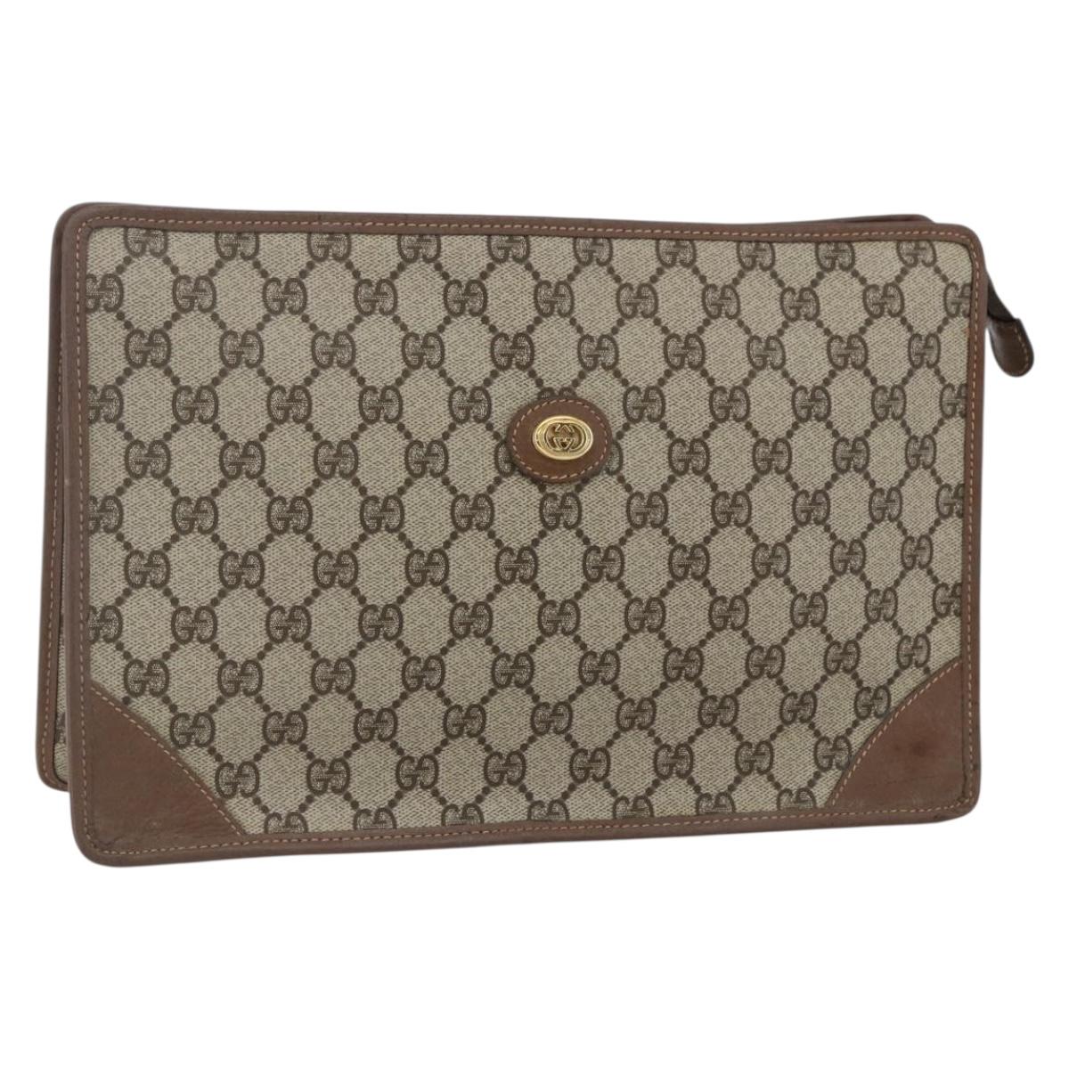 GUCCI GG Supreme Clutch Bag PVC Beige Gold 014 270 6053 Auth 170515