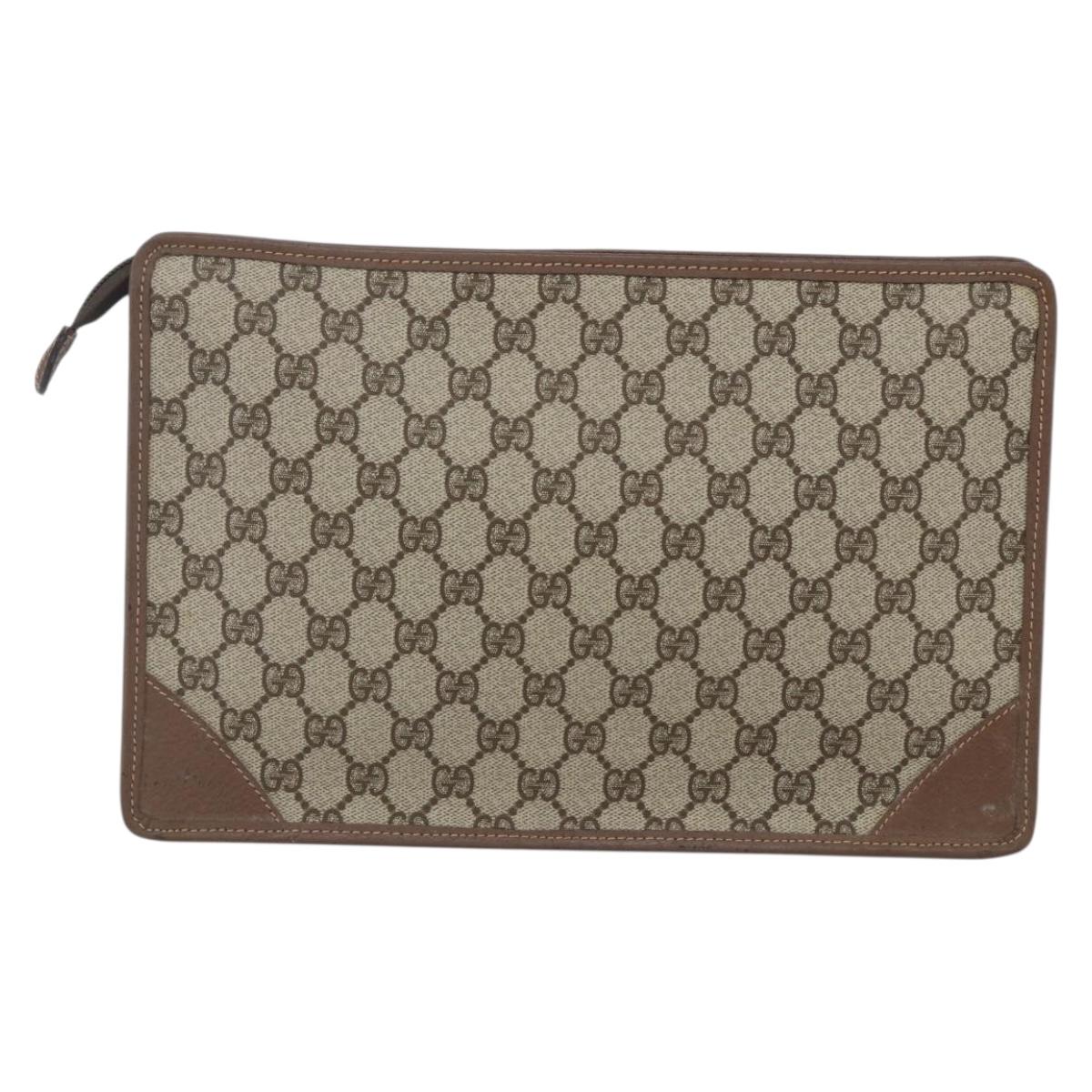 GUCCI GG Supreme Clutch Bag PVC Beige Gold 014 270 6053 Auth 170515