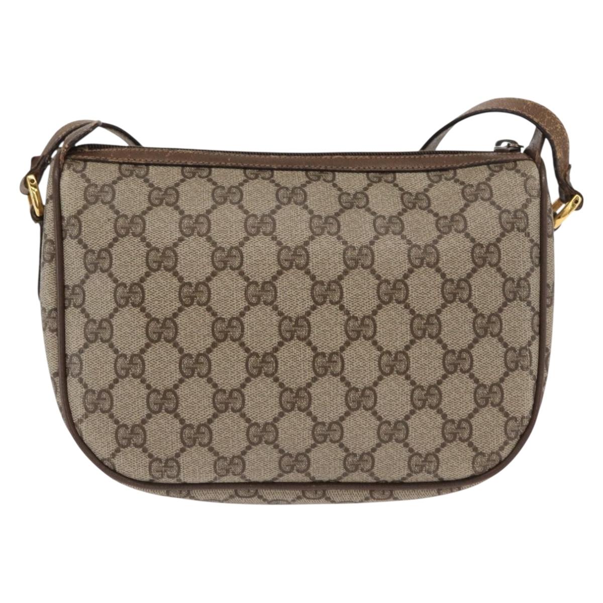 GUCCI GG Supreme Web Sherry Line Bag PVC Beige Gold 89 02 032 Auth 170516