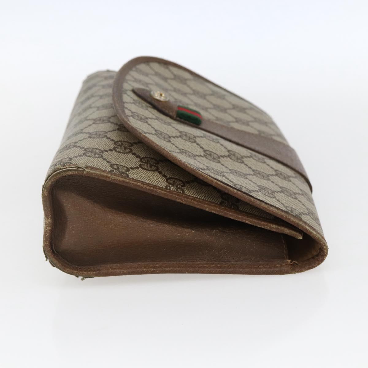 GUCCI GG Supreme Web Sherry Line Clutch Bag PVC Beige Gold 89 01 030 Auth 170517