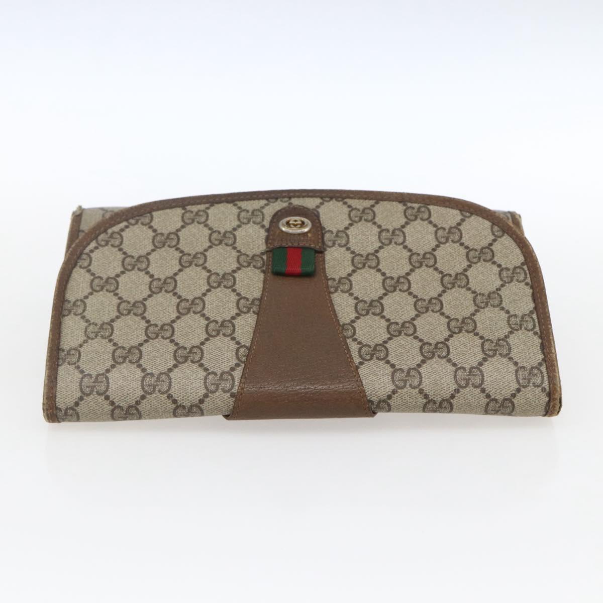 GUCCI GG Supreme Web Sherry Line Clutch Bag PVC Beige Gold 89 01 030 Auth 170517