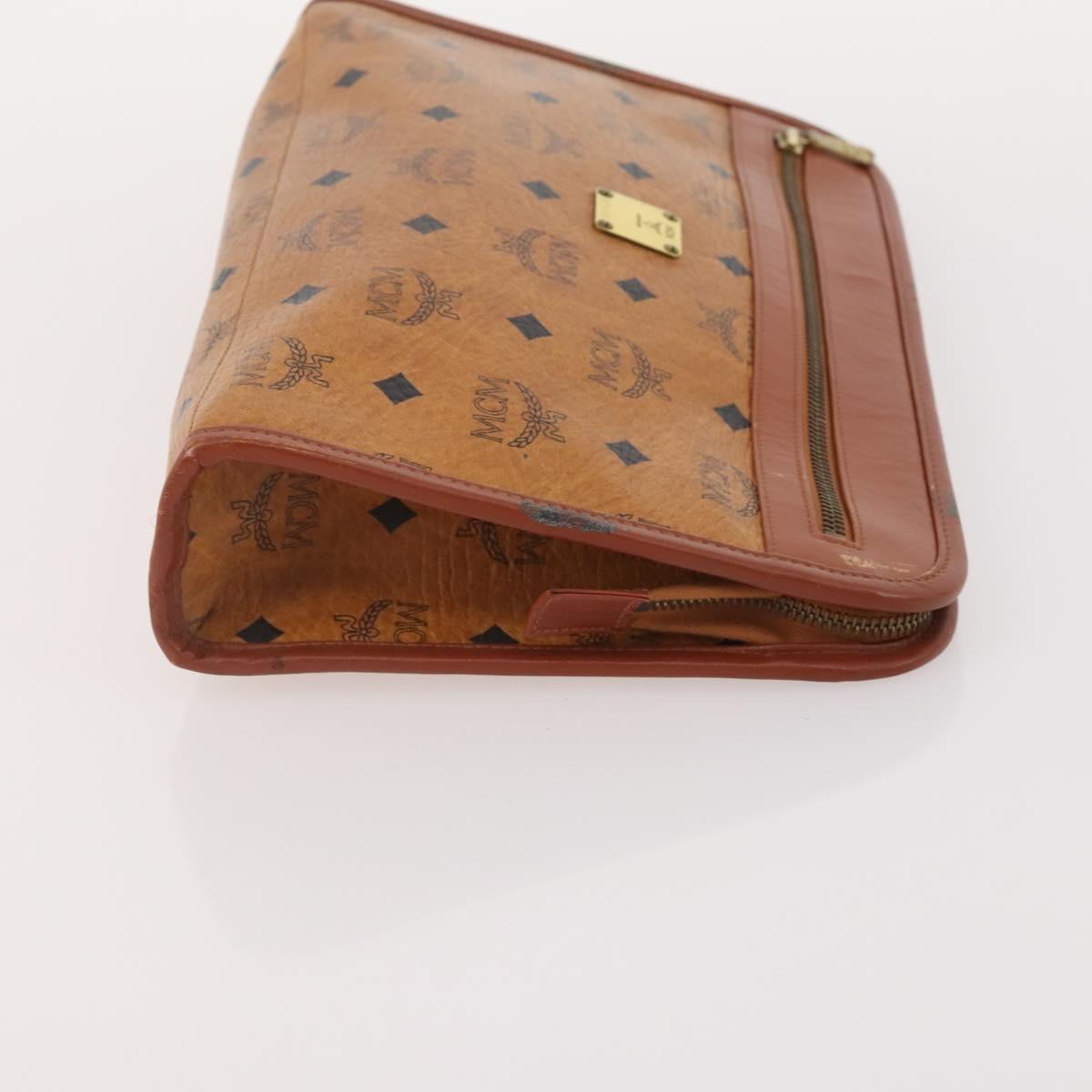 MCM Vicetos Logogram Clutch Bag PVC Leather 2 Set Brown Auth 170519
