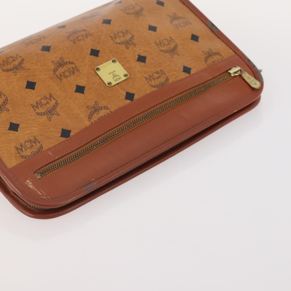 MCM Vicetos Logogram Clutch Bag PVC Leather 2 Set Brown Auth 170519