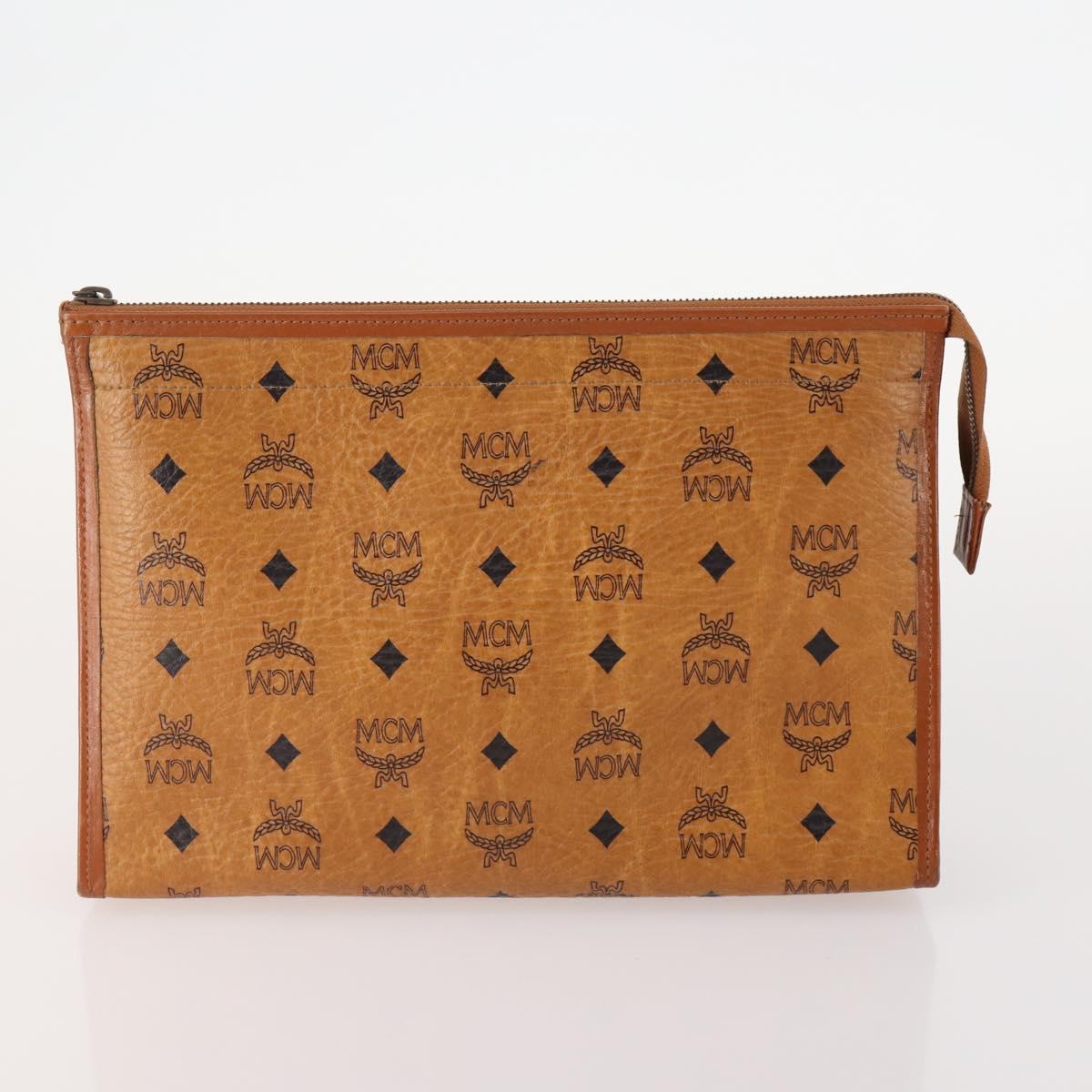 MCM Vicetos Logogram Clutch Bag PVC Leather 2 Set Brown Auth 170519