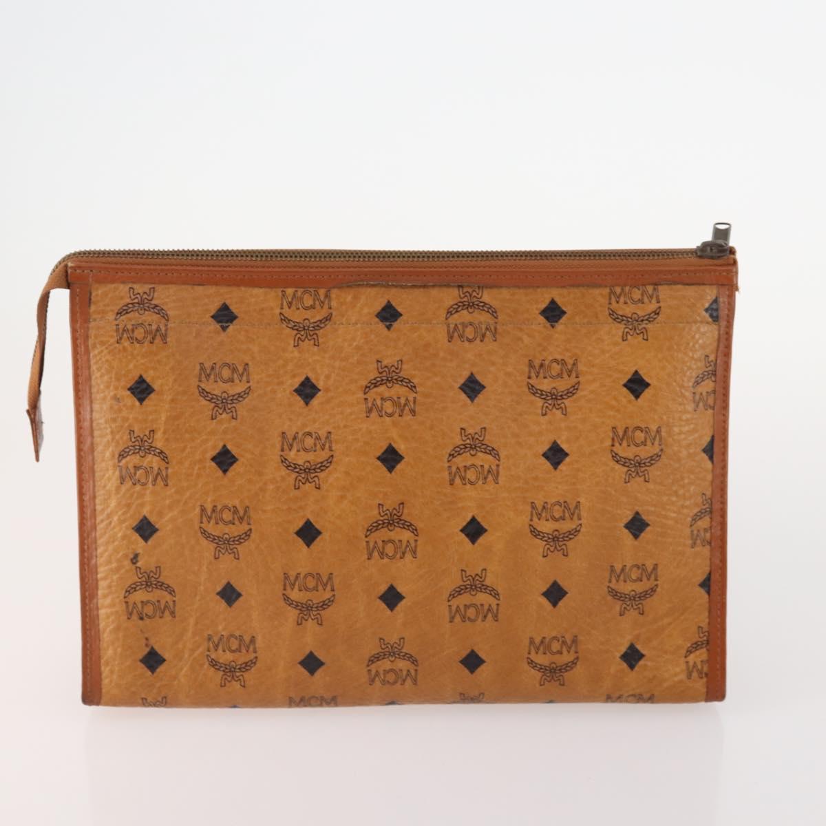 MCM Vicetos Logogram Clutch Bag PVC Leather 2 Set Brown Auth 170519