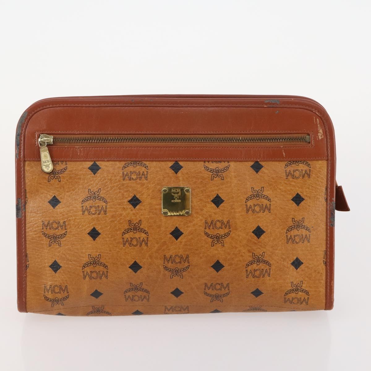 MCM Vicetos Logogram Clutch Bag PVC Leather 2 Set Brown Auth 170519
