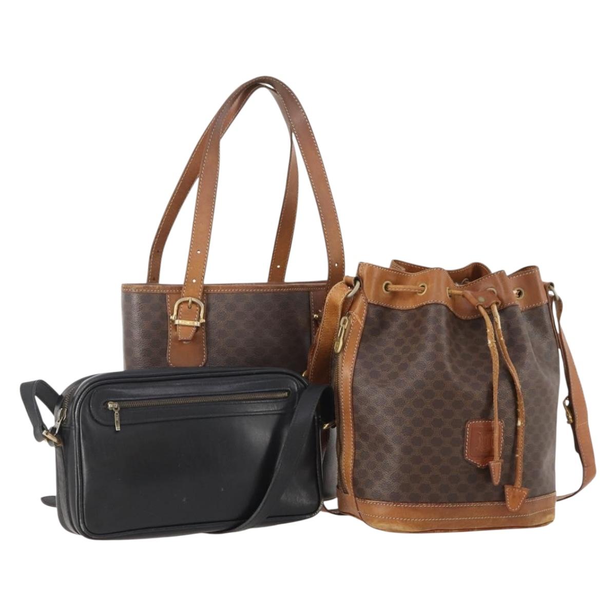 GUCCI Celine Macadam Canvas Bag PVC Leather 3 Set Black Brown Auth 170520