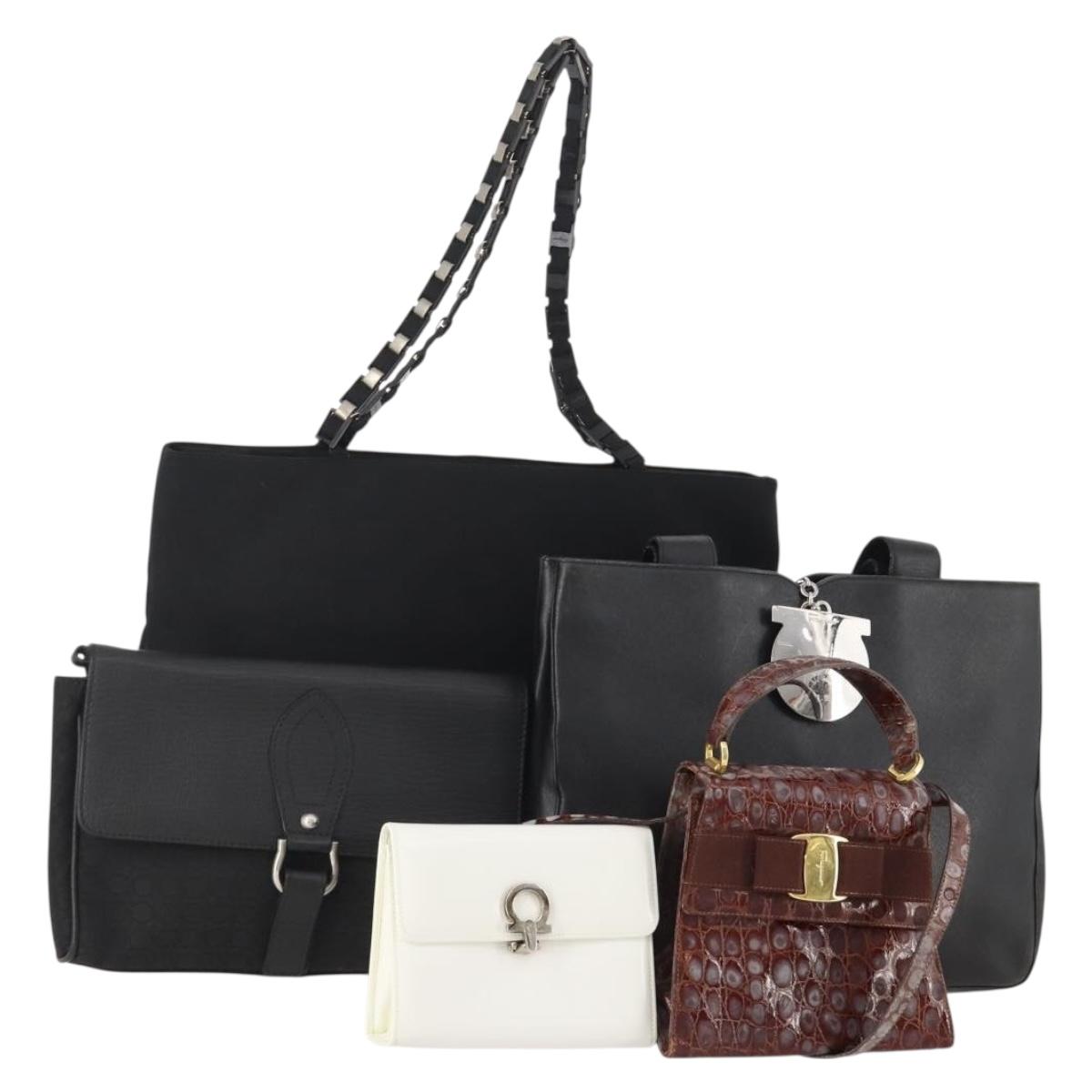 Salvatore Ferragamo Shoulder Bag Patent leather 5 Set White Black Auth 170521