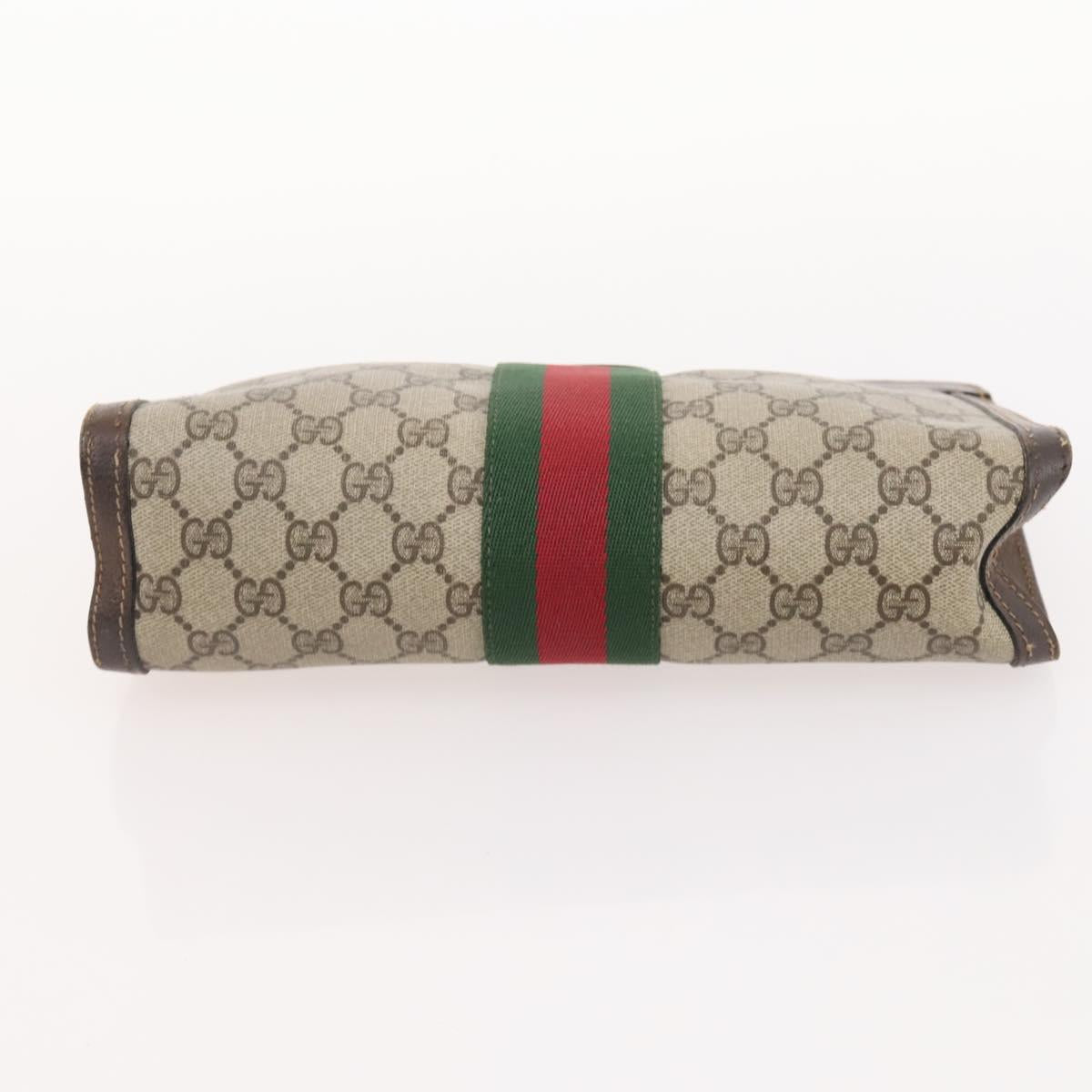 GUCCI GG Supreme Web Sherry Line Hand Bag Suede 4 Set Black Beige Auth 170524