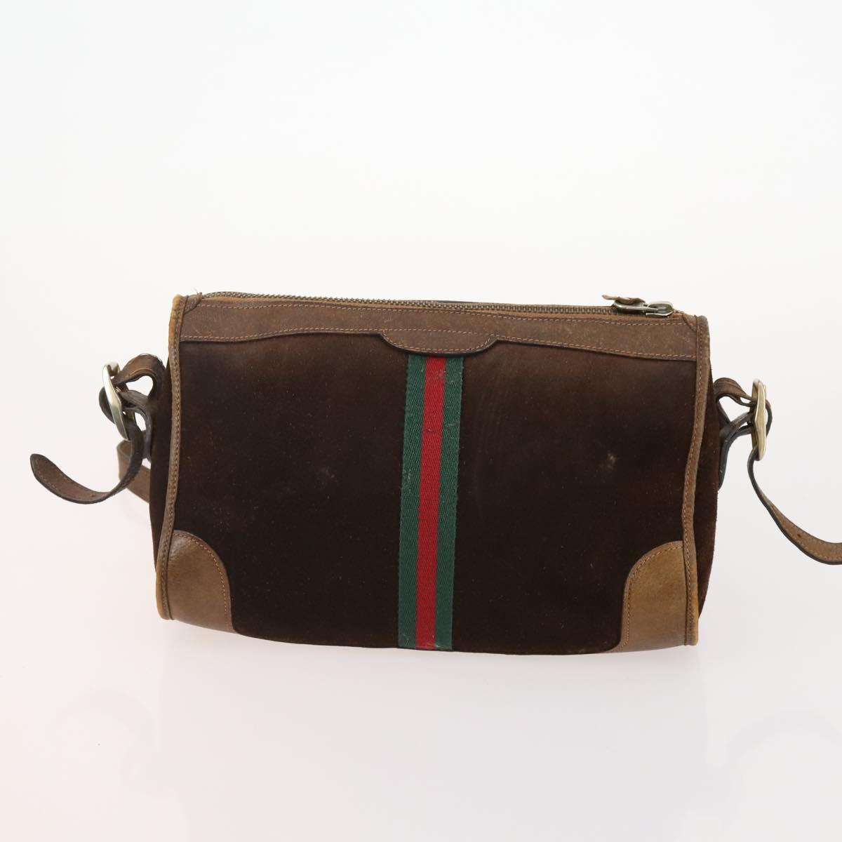 GUCCI GG Supreme Web Sherry Line Hand Bag Suede 4 Set Black Beige Auth 170524