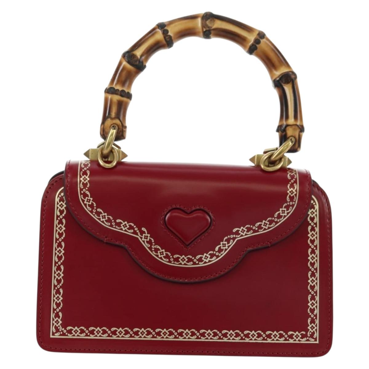 GUCCI Bamboo Taiga Head Hand Bag Leather 2way Red Gold 488667 Auth 170530SAV