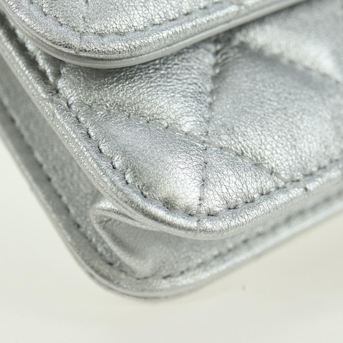 CHANEL Chain Shoulder Bag Leather Silver CC Auth 170531SAM