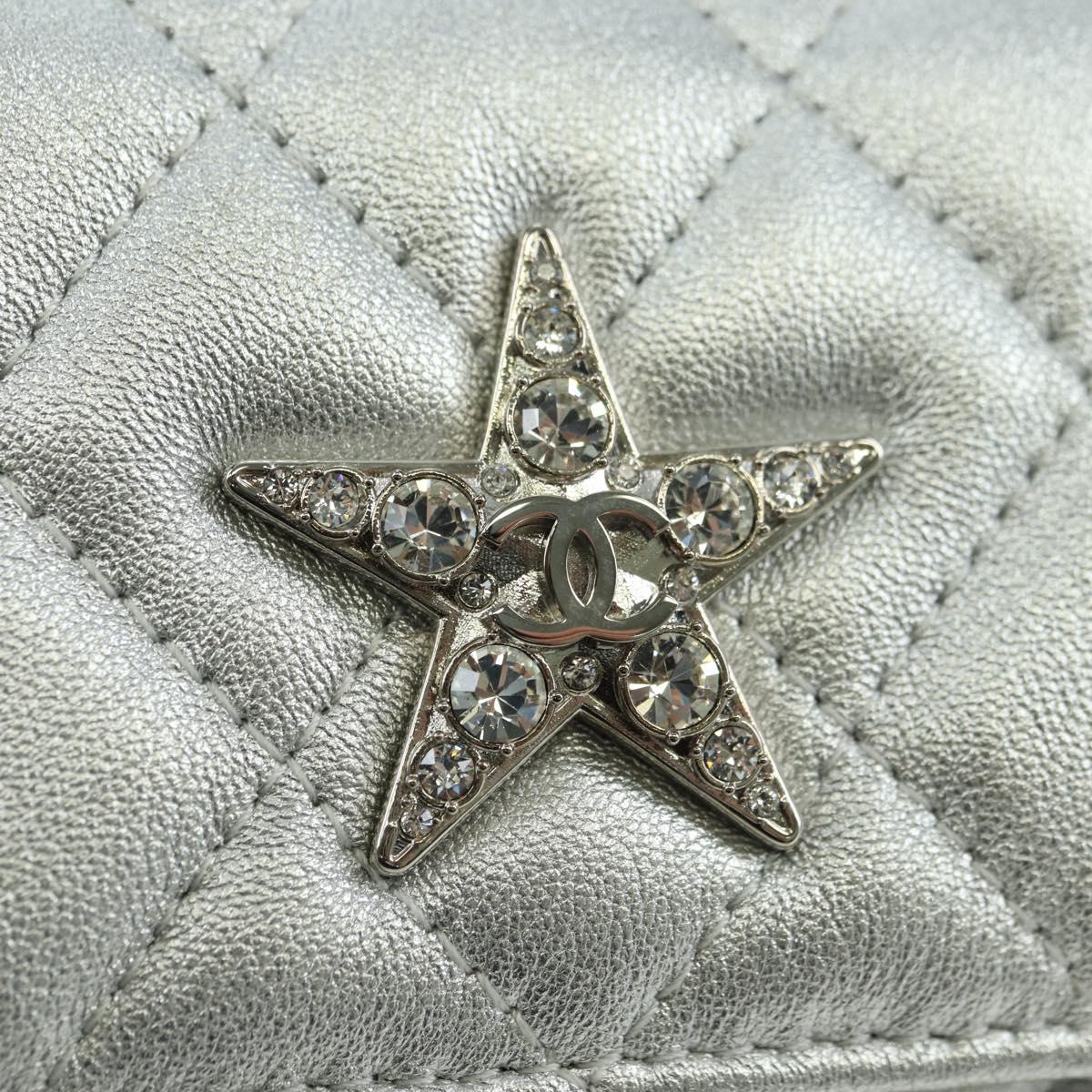 CHANEL Chain Shoulder Bag Leather Silver CC Auth 170531SAM