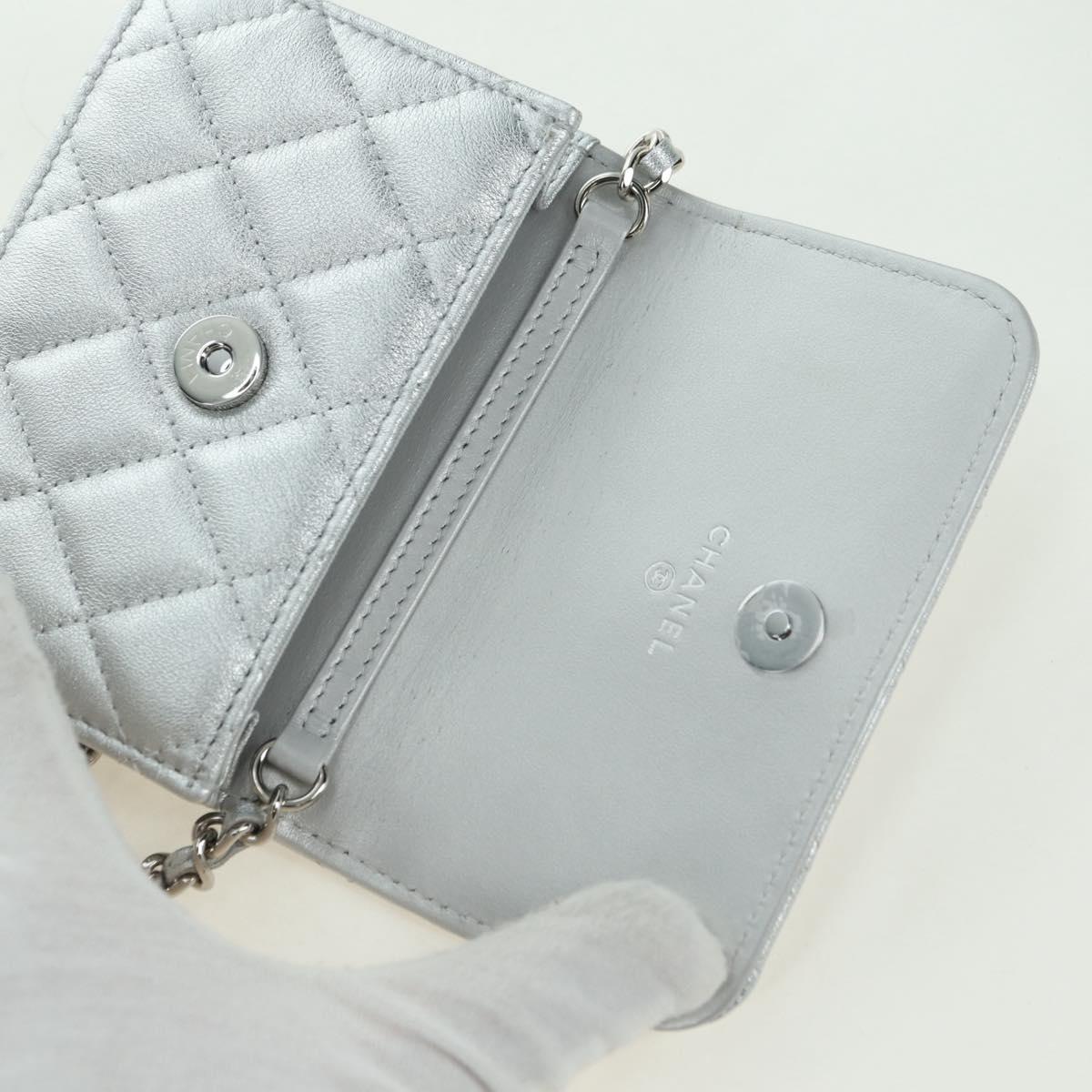 CHANEL Chain Shoulder Bag Leather Silver CC Auth 170531SAM
