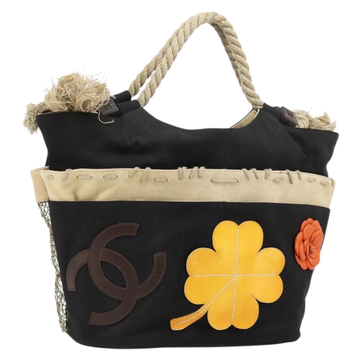 CHANEL Tote Bag Canvas Black Silver CC Auth 170532