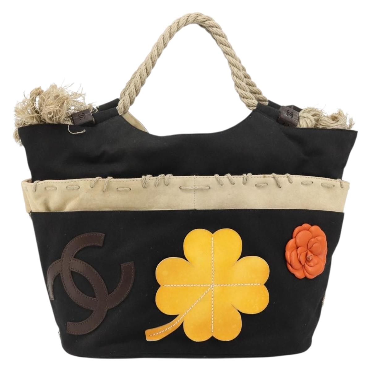CHANEL Tote Bag Canvas Black Silver CC Auth 170532