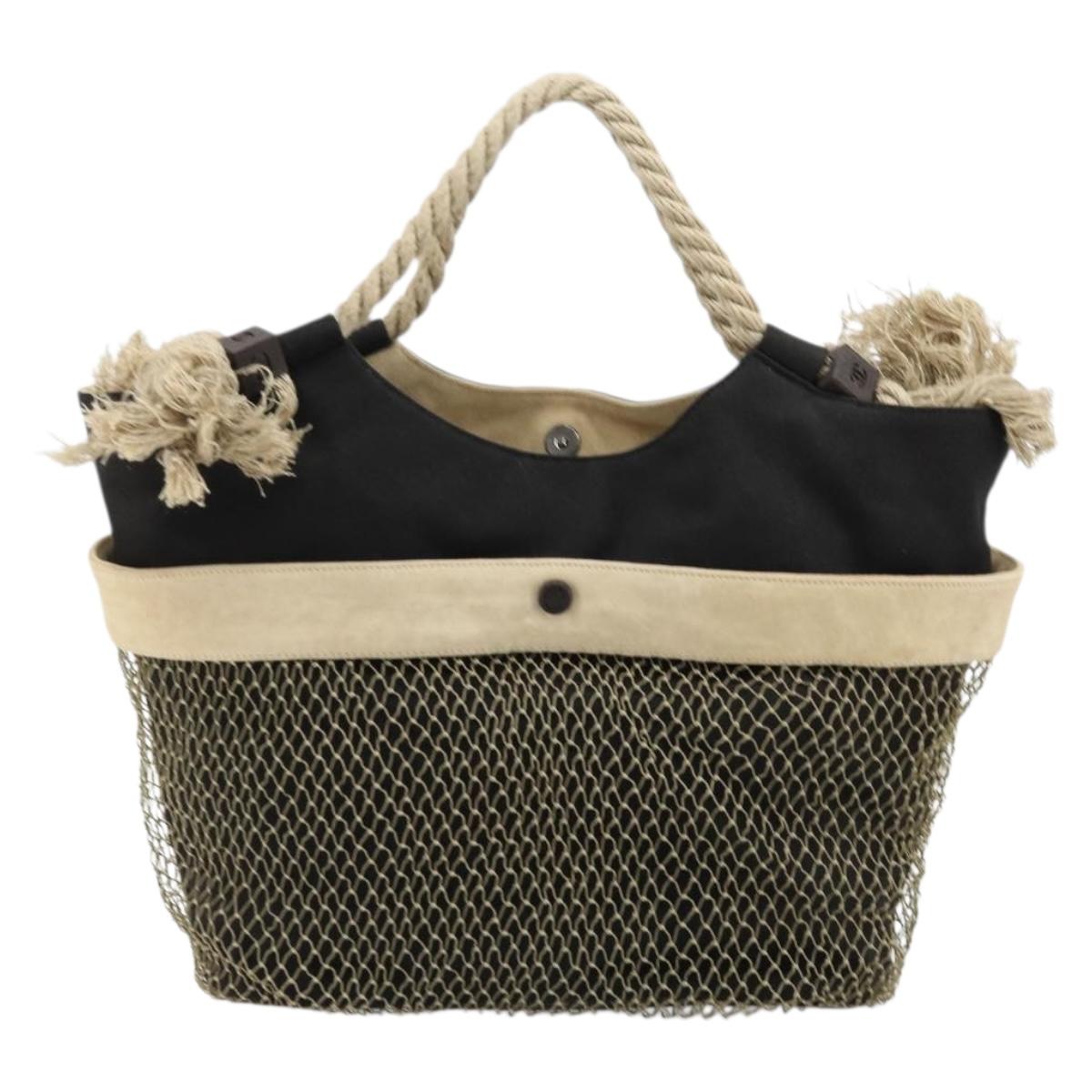 CHANEL Tote Bag Canvas Black Silver CC Auth 170532