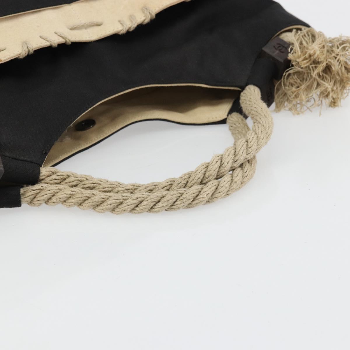 CHANEL Tote Bag Canvas Black Silver CC Auth 170532