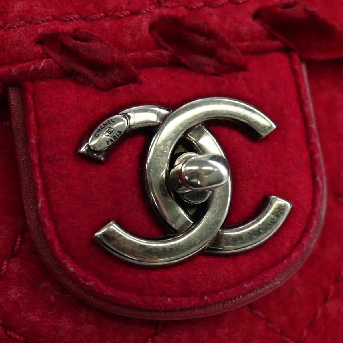CHANEL Matelasse Chain Shoulder Bag Tweed Red Silver CC Auth 170538SAV