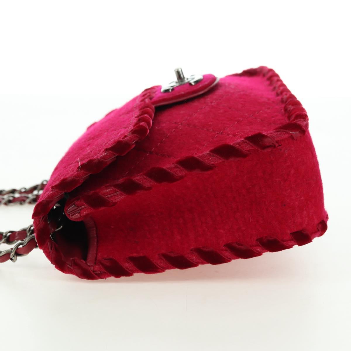 CHANEL Matelasse Chain Shoulder Bag Tweed Red Silver CC Auth 170538SAV