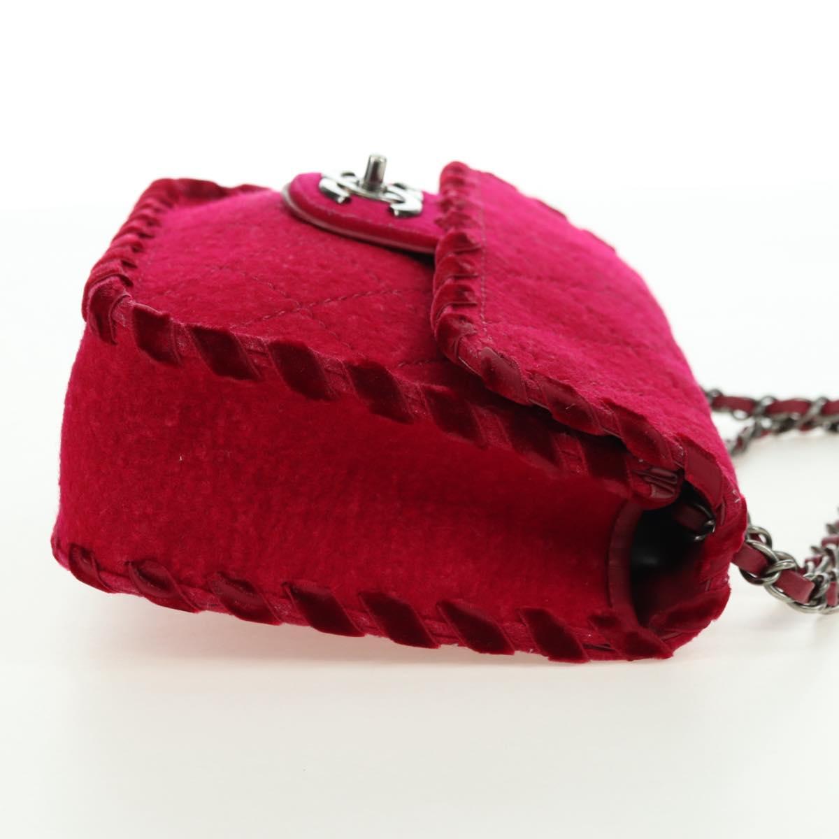 CHANEL Matelasse Chain Shoulder Bag Tweed Red Silver CC Auth 170538SAV