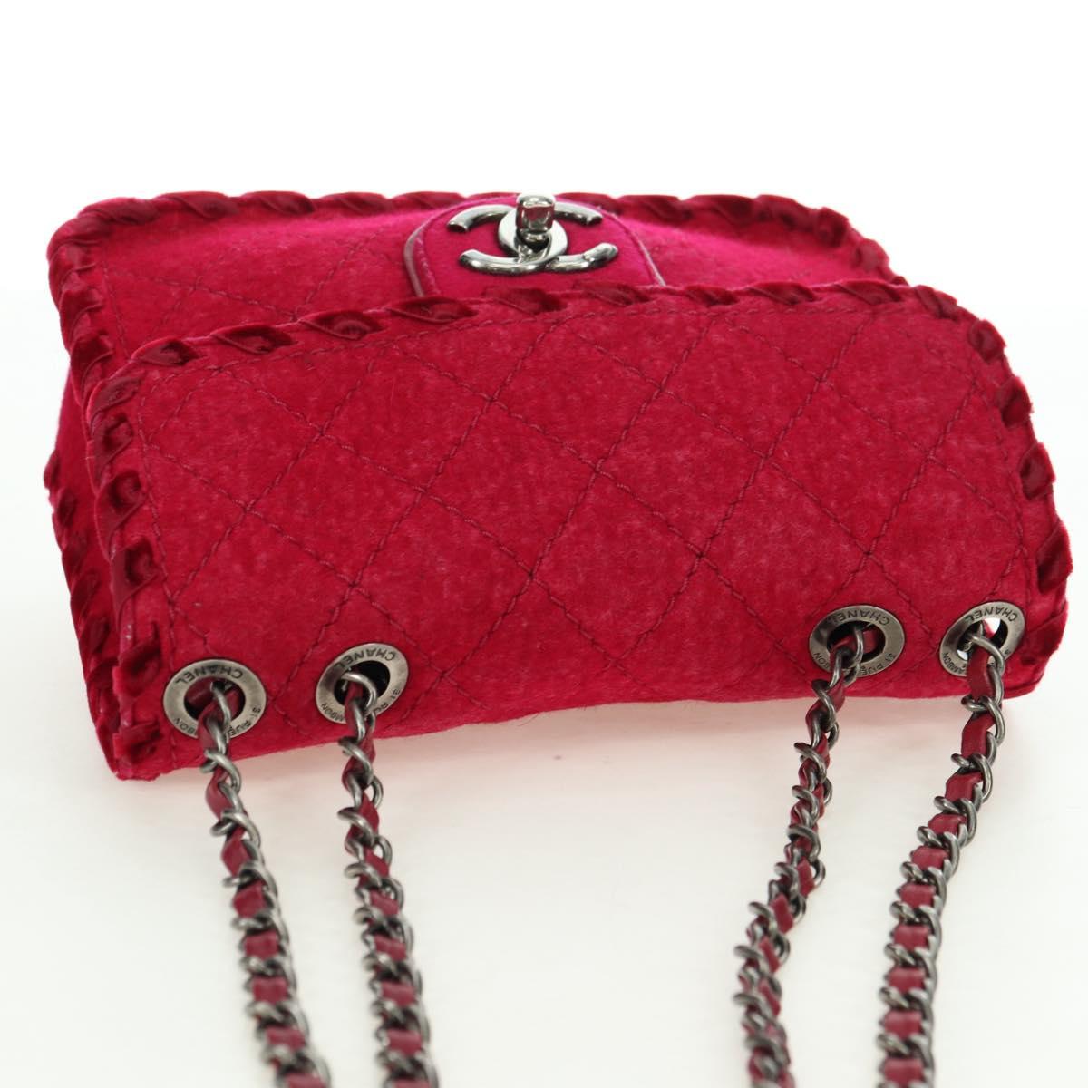 CHANEL Matelasse Chain Shoulder Bag Tweed Red Silver CC Auth 170538SAV