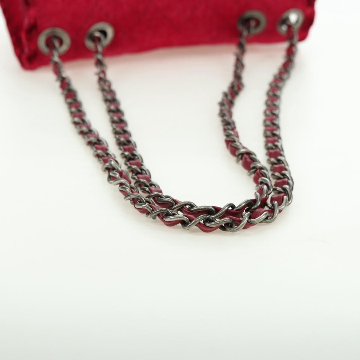 CHANEL Matelasse Chain Shoulder Bag Tweed Red Silver CC Auth 170538SAV