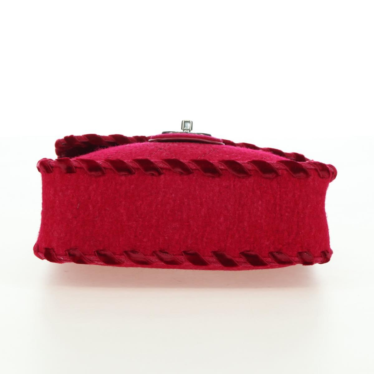 CHANEL Matelasse Chain Shoulder Bag Tweed Red Silver CC Auth 170538SAV