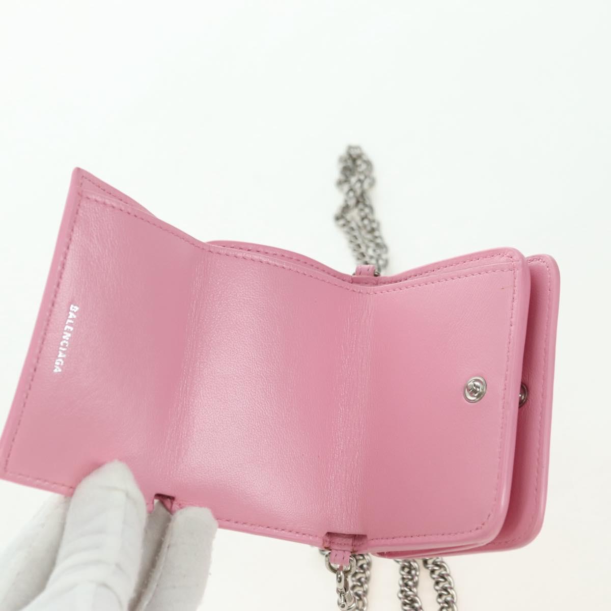 BALENCIAGA Mini Chain Wallet Kitty Leather Pink Silver 623241 Auth 170544SM