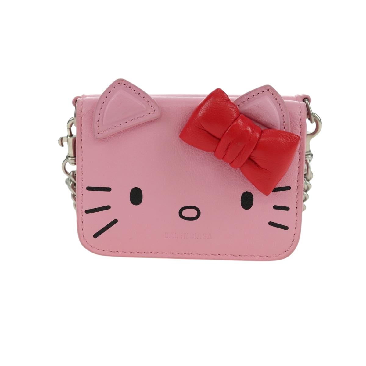 BALENCIAGA Mini Chain Wallet Kitty Leather Pink Silver 623241 Auth 170544SM