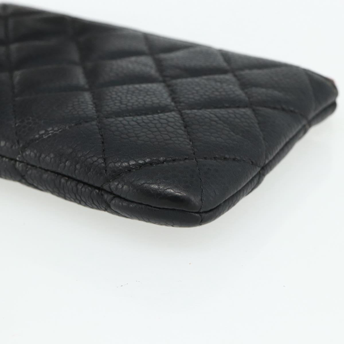 CHANEL Pouch Caviar Skin Black Gold CC Auth 170547A
