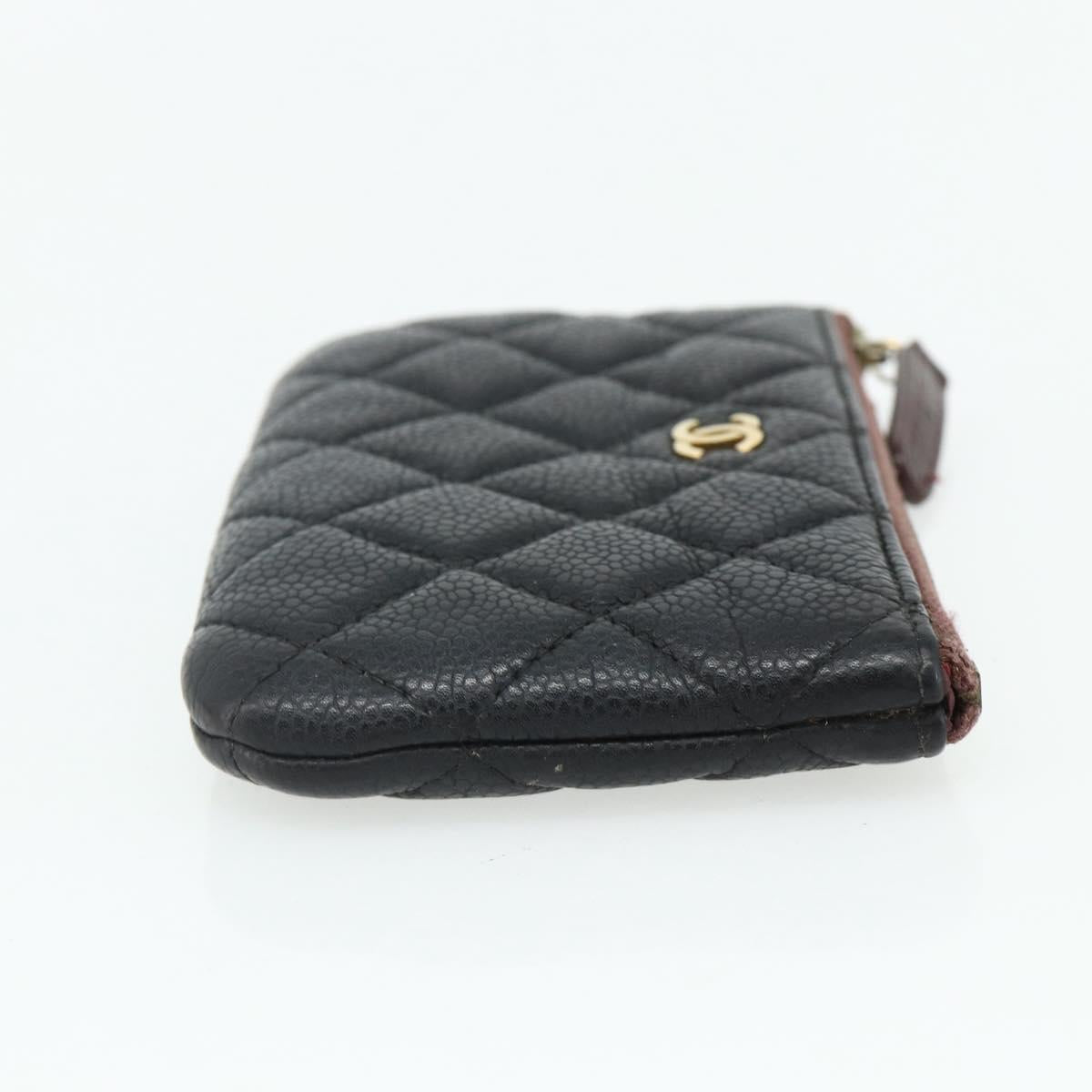CHANEL Pouch Caviar Skin Black Gold CC Auth 170547A