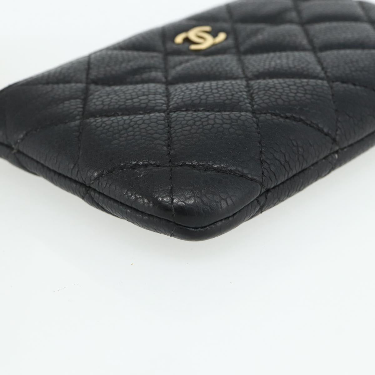 CHANEL Pouch Caviar Skin Black Gold CC Auth 170547A