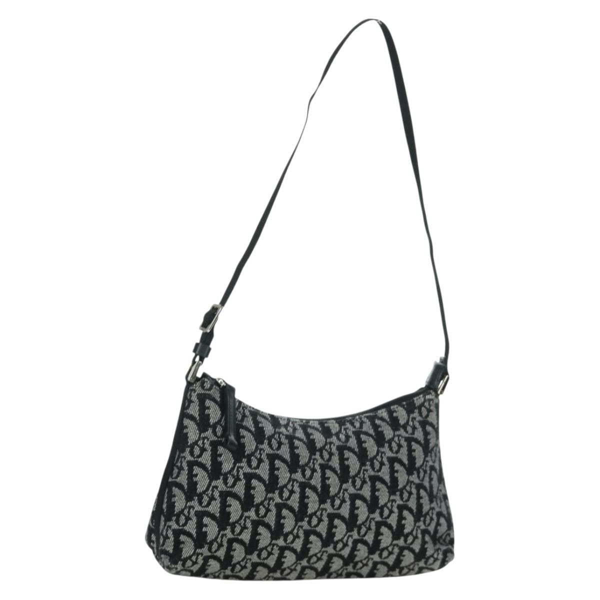 Christian Dior Trotter Canvas Accessory Pouch Black Silver Auth 170558V