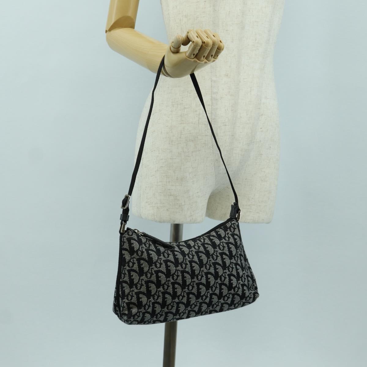Christian Dior Trotter Canvas Accessory Pouch Black Silver Auth 170558V