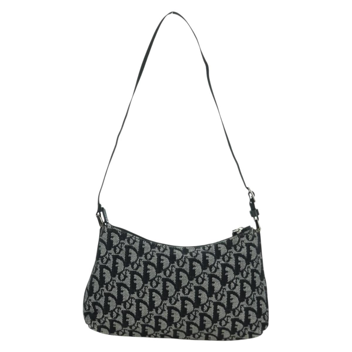 Christian Dior Trotter Canvas Accessory Pouch Black Silver Auth 170558V