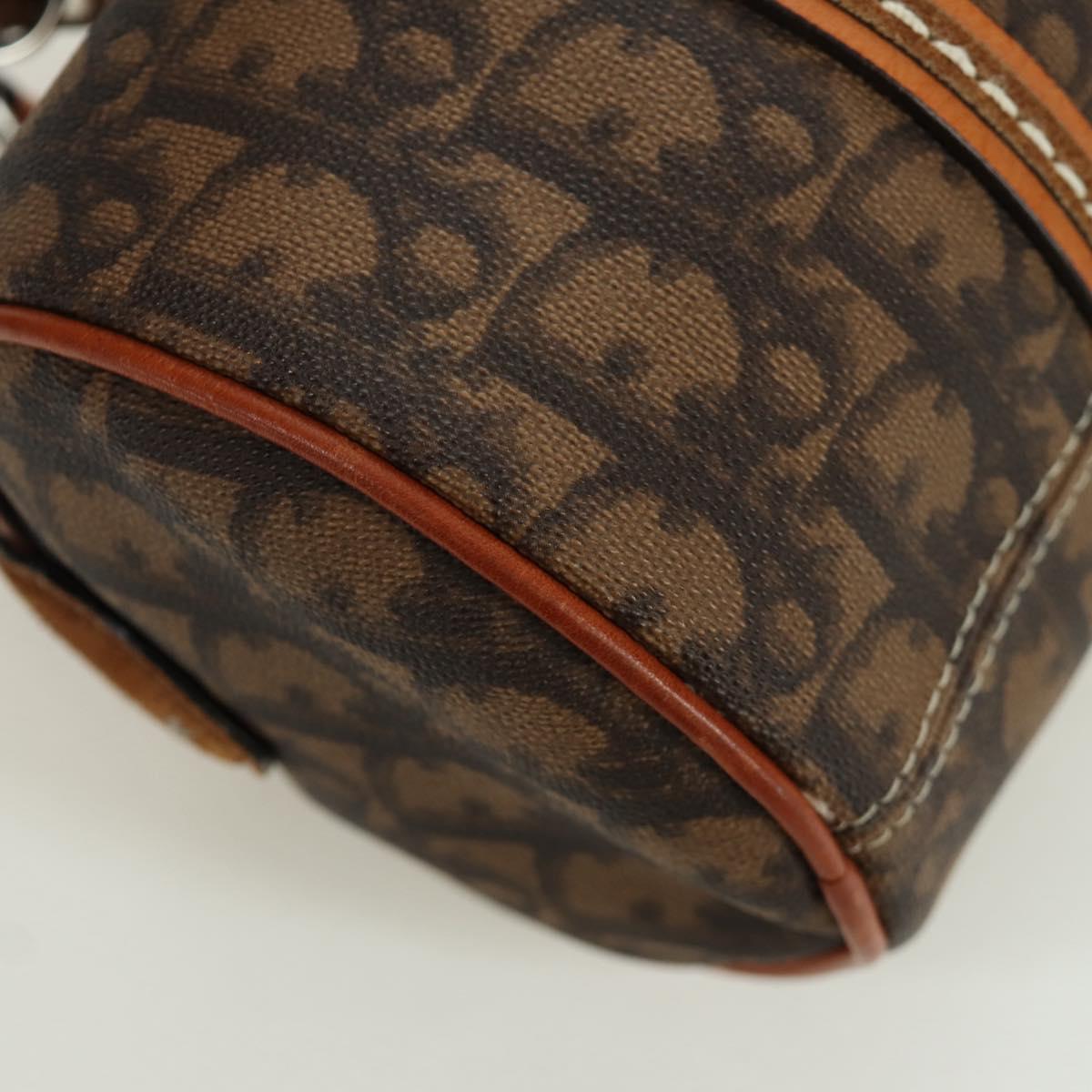 Christian Dior Romantic Trotter Canvas Hand Bag PVC Brown Silver Auth 170563V