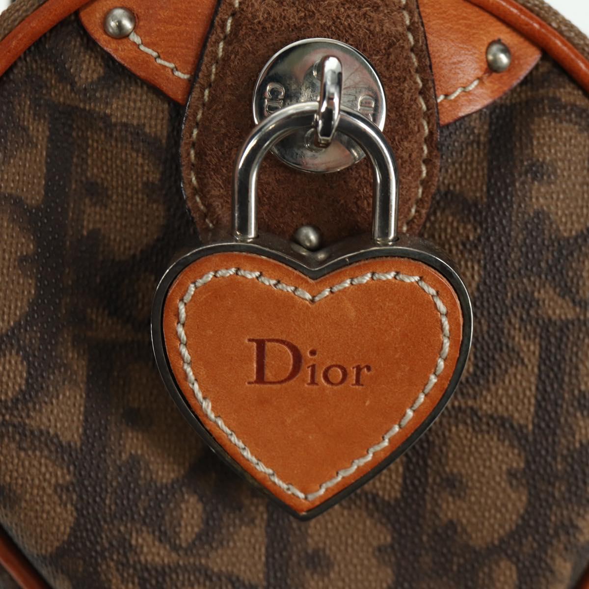 Christian Dior Romantic Trotter Canvas Hand Bag PVC Brown Silver Auth 170563V