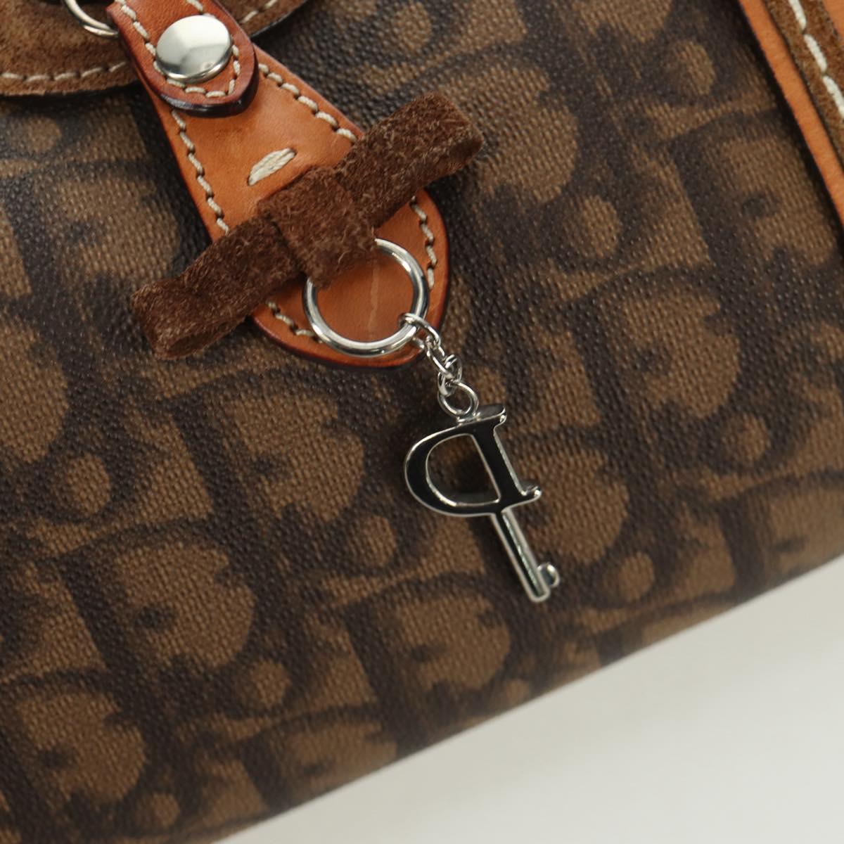 Christian Dior Romantic Trotter Canvas Hand Bag PVC Brown Silver Auth 170563V