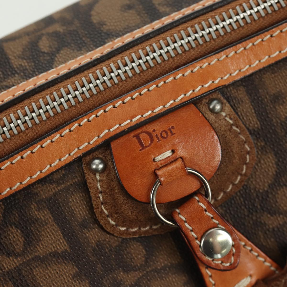 Christian Dior Romantic Trotter Canvas Hand Bag PVC Brown Silver Auth 170563V