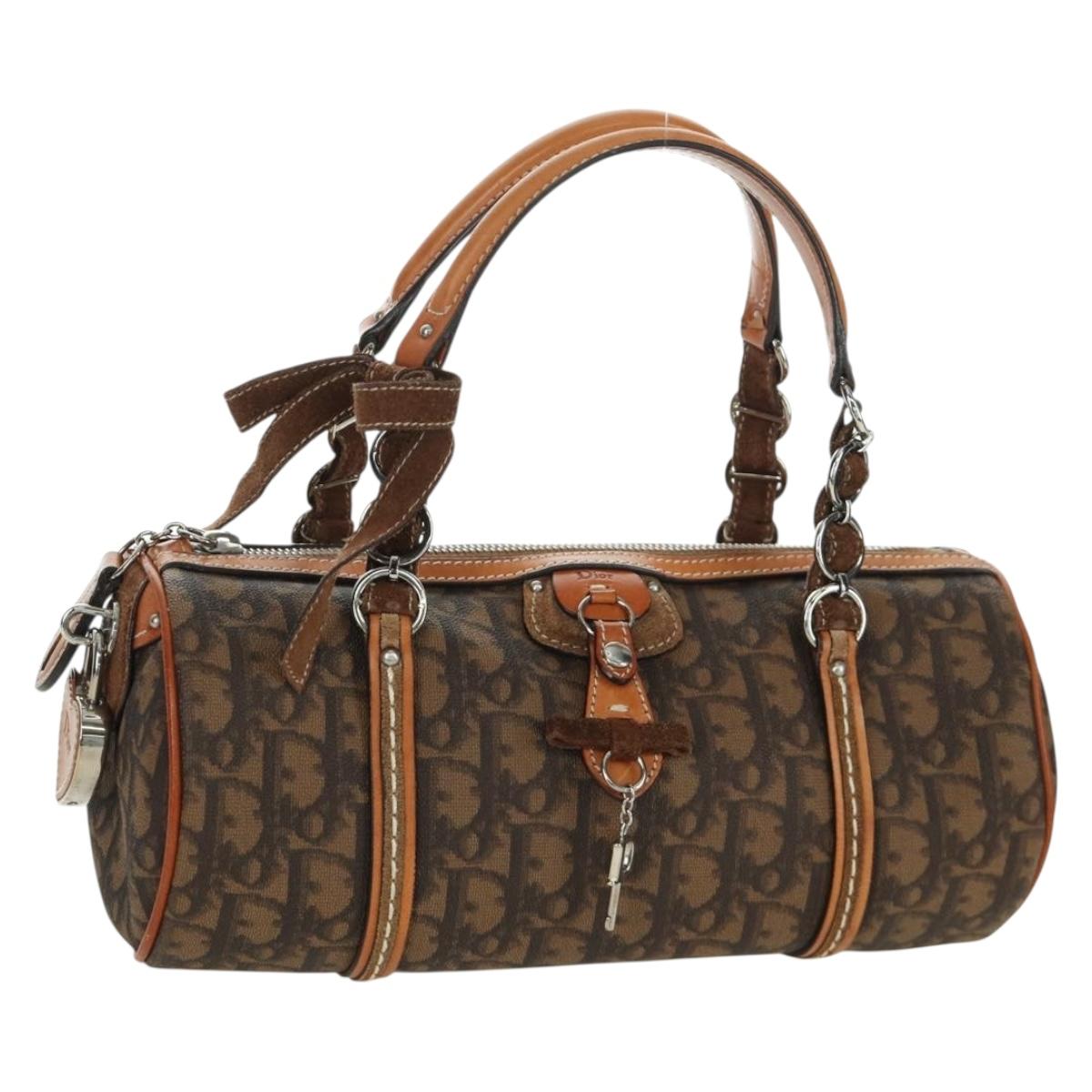 Christian Dior Romantic Trotter Canvas Hand Bag PVC Brown Silver Auth 170563V