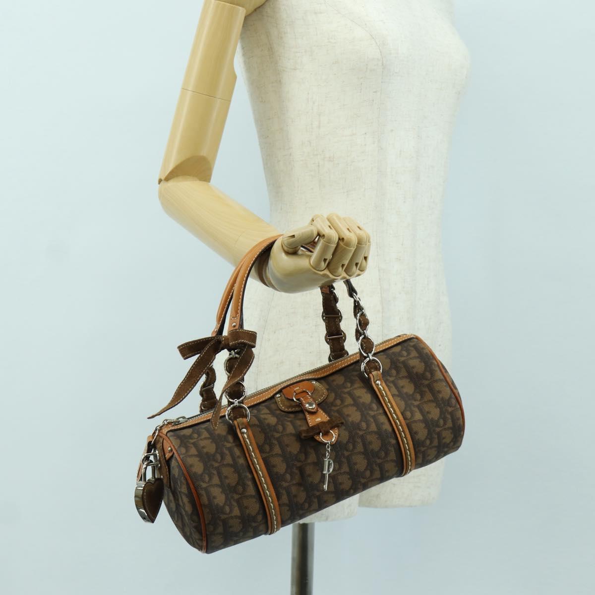 Christian Dior Romantic Trotter Canvas Hand Bag PVC Brown Silver Auth 170563V