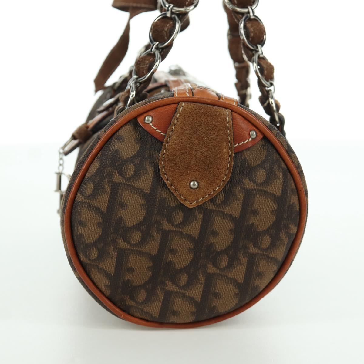 Christian Dior Romantic Trotter Canvas Hand Bag PVC Brown Silver Auth 170563V